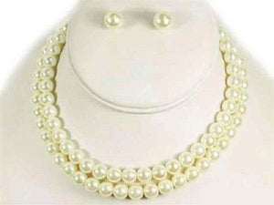 10mm Double Cream Pearl Necklace Set ( 10769 GCR ) - Ohmyjewelry.com