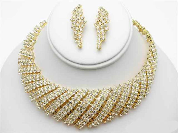 Gold Clear Crystal U Dip Necklace Set ( 11211 GCL )