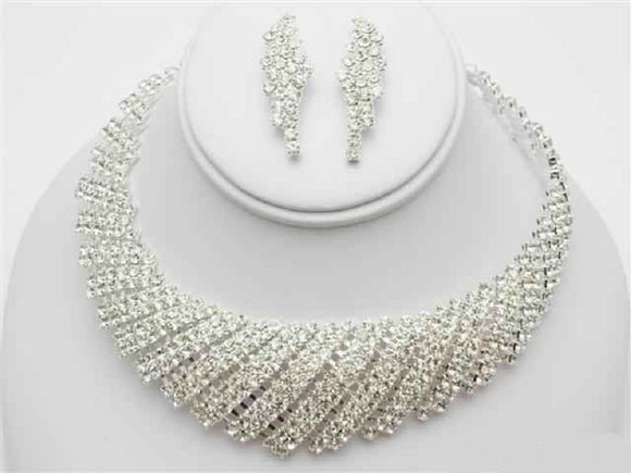 Silver Clear Crystal U Dip Necklace Set ( 11211 SCL )