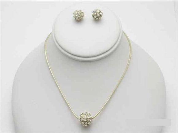 Gold with Crystal Ball Necklace Set ( 3690 ) - Ohmyjewelry.com