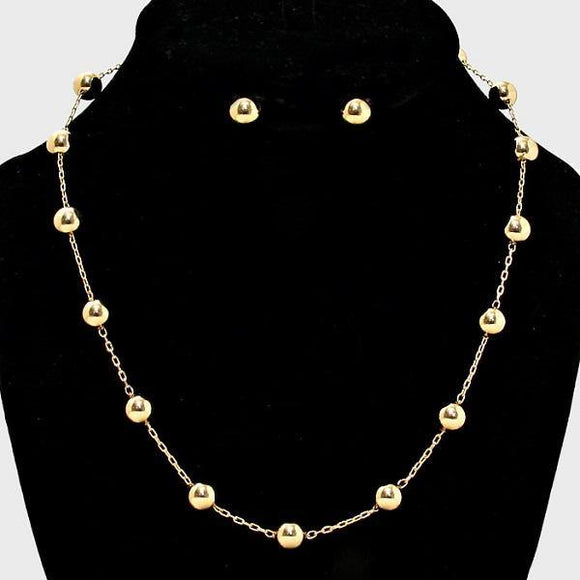 Gold Ball Necklace with Ball Stud Earrings ( 3949 G ) - Ohmyjewelry.com