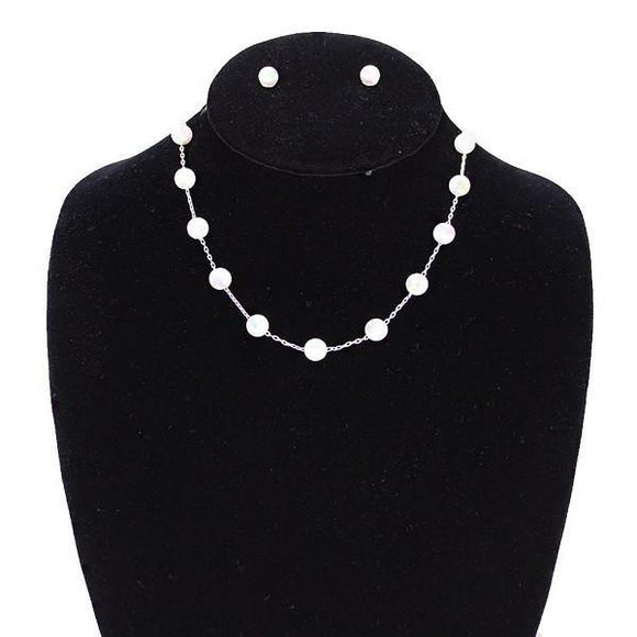 White Pearl Ball Necklace with Stud Earrings ( 3949 SWH ) - Ohmyjewelry.com