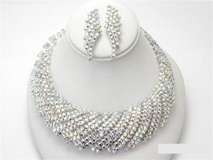 Silver AB U Design Rhinestone Necklace Set