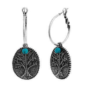 SILVER TREE EARRINGS TURQUOISE BEADS ( 24487 TQS )