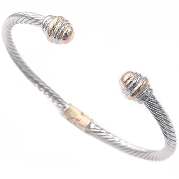 SILVER GOLD CABLE CUFF BANGLE ( 2093 BK )