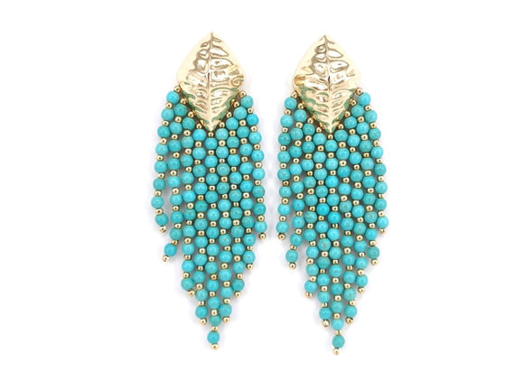 GOLD TURQUOISE BEAD EARRINGS ( 3573 GDTQ )