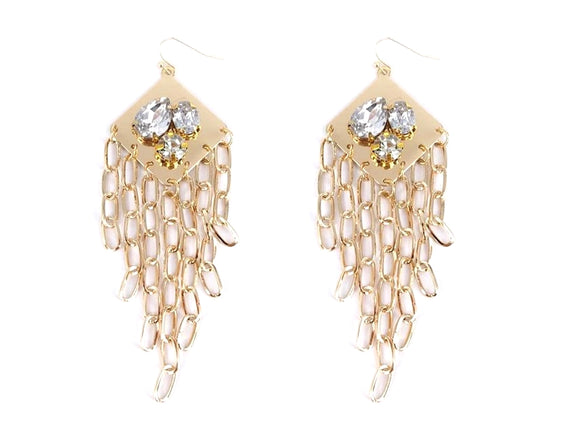 GOLD EARRINGS CLEAR STONES ( 3639 GDCL )