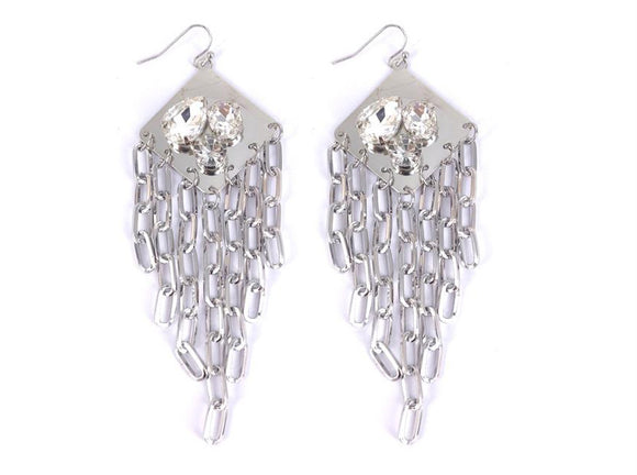 SILVER EARRINGS CLEAR STONES ( 3639 RHCL )