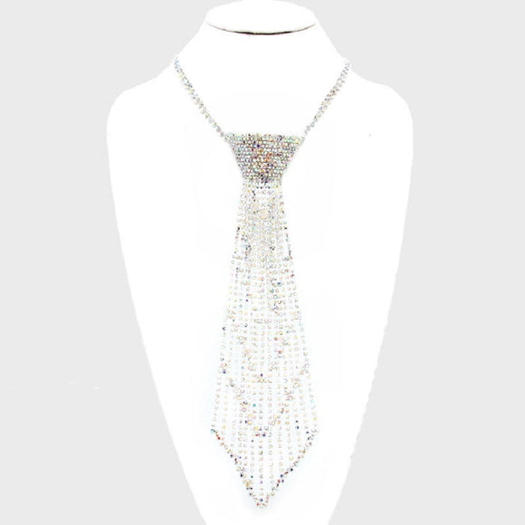 Silver AB Rhinestone Tie Necklace ( 1086 SAB )