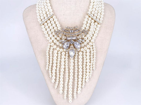 GOLD CREAM PEARL NECKLACE SET ( 1363 GDCRCL )