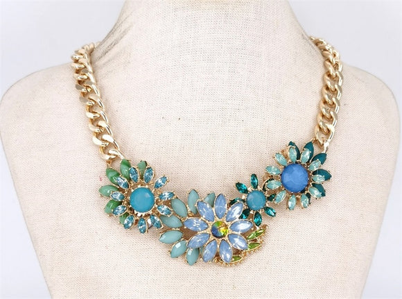 GOLD NECKLACE SET AQUA STONES ( 1534 GDAQ )