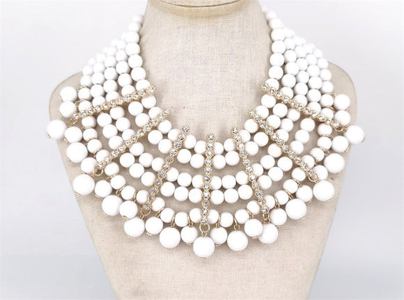 GOLD WHITE PEARL NECKLACE SET CLEAR STONES ( 1620 GDWT )