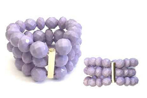 3 Layer Lavender Purple Facet Beaded Stretch Bracelet ( 5003 )