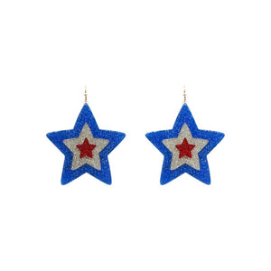 GOLD RED WHITE BLUE STAR EARRINGS ( 1198 GBLU )