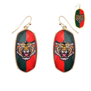 GOLD RED GREEN TIGER EARRINGS ( 5295 GD )