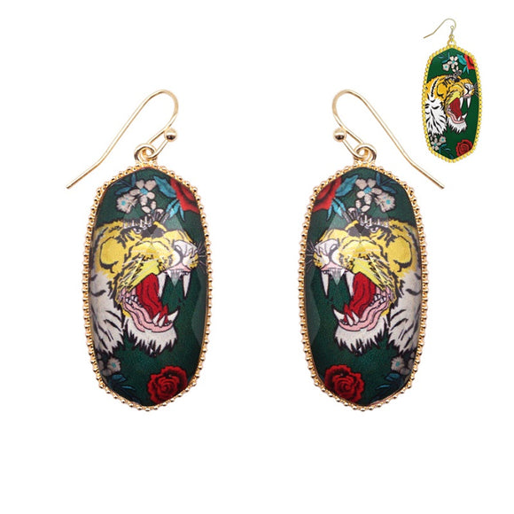 GOLD RED GREEN TIGER EARRINGS ( 5297 GD )