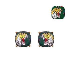 GOLD GREEN TIGER HEAD EARRINGS ( 5334 GD )