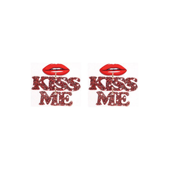 RED ACRYLIC KISS ME LIPS DANGLING EARRINGS ( 5759 GRED )