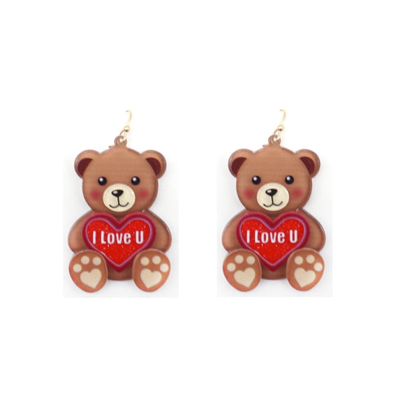 ACRYLIC TEDDY BEAR DANGLING EARRINGS ( 5777 BR )