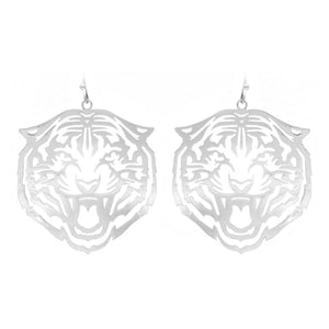 SILVER TIGER HEAD EARRINGS ( 5864 RD )