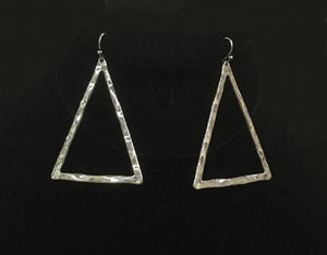 2.25" Silver Hammered Open Triangle Dangle Earrings ( 3306 S ) - Ohmyjewelry.com