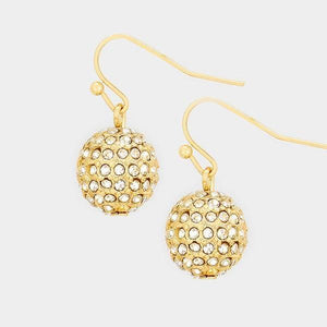 1" Gold Clear Dangling Rhinestone Ball Earrings - Ohmyjewelry.com