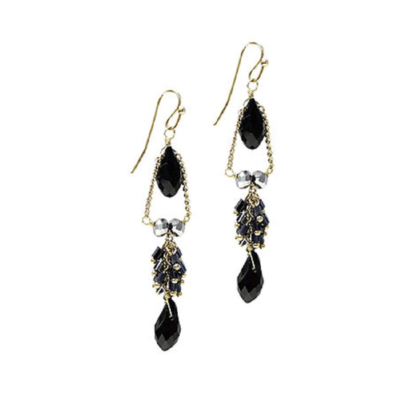 Black Crystal and Gold Accent Drop Earrings ( 1043 )