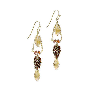 Brown Crystal and Gold Accent Drop Earrings ( 1043 )