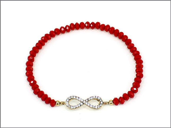 RED GOLD STRETCH BRACELET INFINITY CLEAR STONES ( 0437 GLRED )