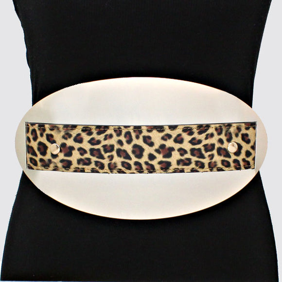 STRETCH BELT CHEETAH PRINT LARGE METAL BUCKLE ( 5006 LEOBK )