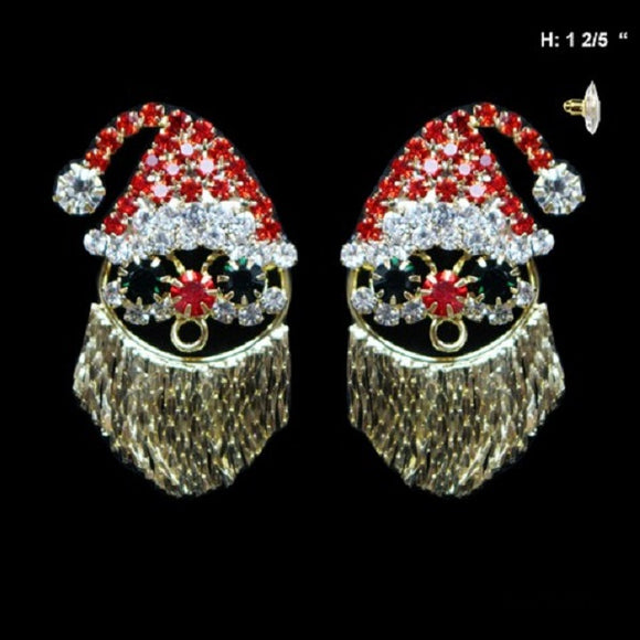 Gold Santa Clause Head Christmas Earrings ( 1638 )