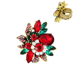 GOLD RED GREEN FLOWER STRETCH RING ( 11212 AGCH ) - Ohmyjewelry.com