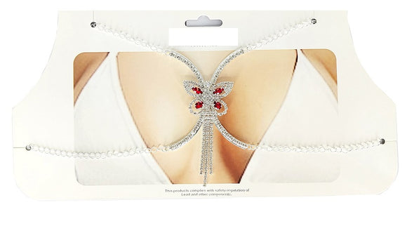 SILVER BRA CLEAR STONES BUTTERFLY RED STONES ( 0012 1C )