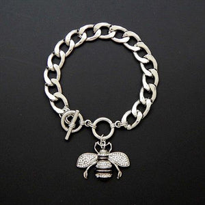 SILVER BLACK CLEAR RHINESTONE TOGGLE CHARM BRACELET ( 2210 ) - Ohmyjewelry.com