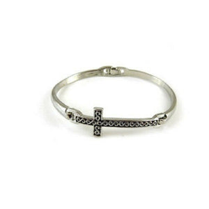 SILVER CROSS FOLD OVER CLASP BANGLE BRACELET