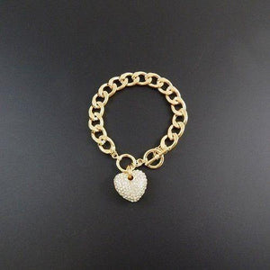 GOLD CLEAR RHINESTONE HEART CHARM TOGGLE BRACELET ( 9232 GCL ) - Ohmyjewelry.com