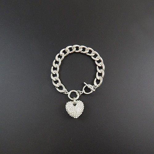 SILVER RHINESTONE HEART CHARM TOGGLE BRACELET ( 9232 SCL  ) - Ohmyjewelry.com