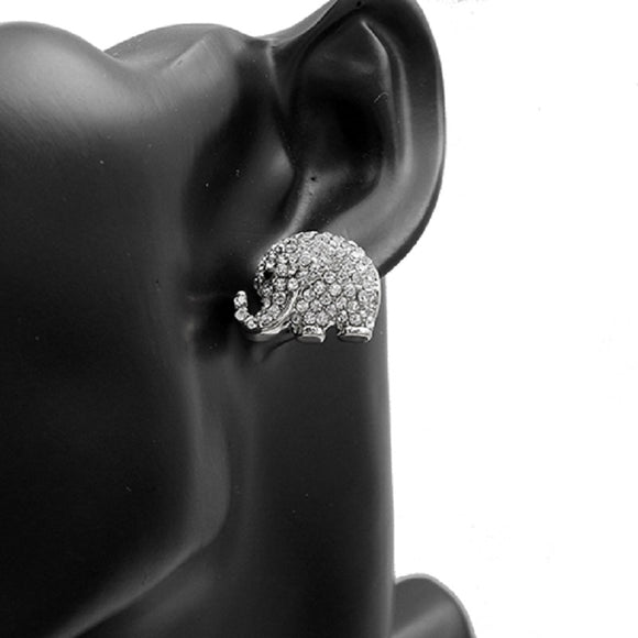 SILVER ELEPHANT EARRINGS CLEAR STONES ( 2896 RDCLR )