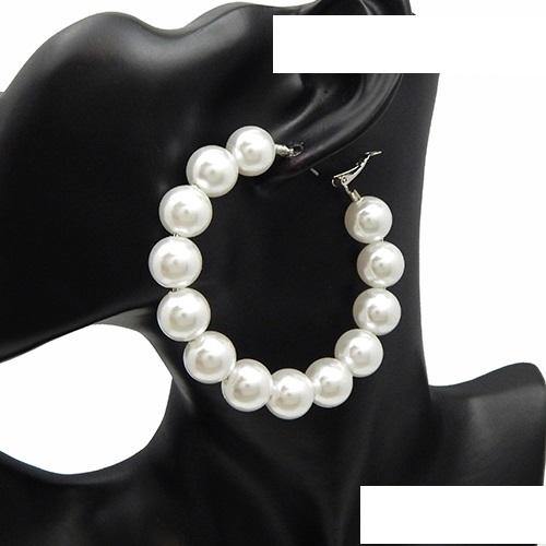 White Pearl Hoop Earrings ( 2977 WH ) - Ohmyjewelry.com