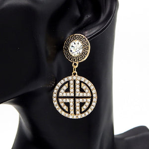 GOLD GREEK EARRINGS CLEAR STONES ( 3242 GDCLR )