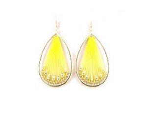 3" Neon Yellow and Gold Threaded Teardrop Fashion Earrings ( 2879 )