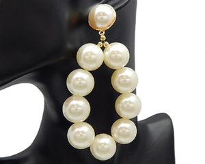 Large 4" Cream Pearl Statement Fashion Earrings with Gold Accents ( 2841 )