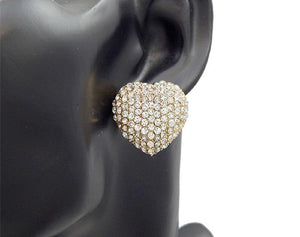 1" Gold Clear Rhinestone Heart Stud Earrings ( 2888 GDCLR ) - Ohmyjewelry.com