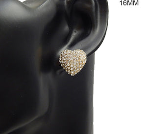 16mm Gold Clear Pave Heart Stud Earrings ( 2898 GDCLR )