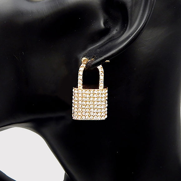 Gold with Clear Rhinestone Lock Fashion Earrings ( 2990 GDCLR )