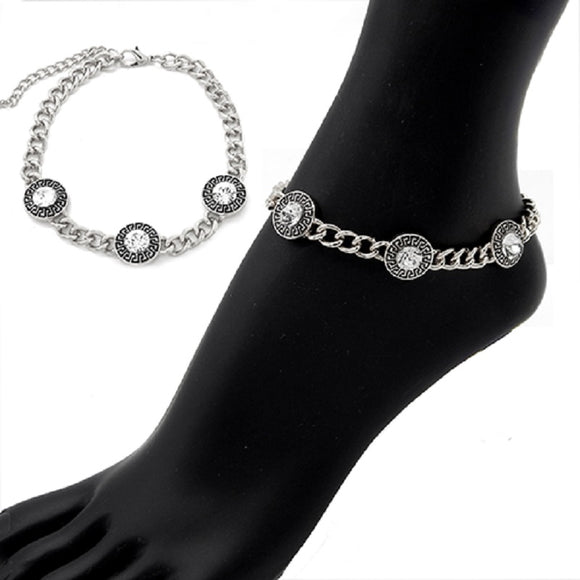 SILVER ANKLET GREEK CLEAR STONES ( 2022 RDCLR )