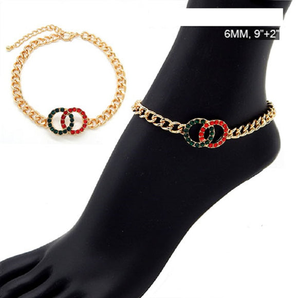 GOLD INFINITY ANKLET RED GREEN STONES ( 2025 GDGMT )