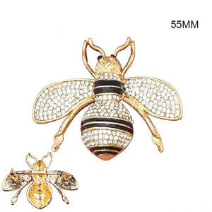 Large 2" Gold Black Enamel and Clear Rhinestone Bee Brooch ( 2003 GDCLR ) - Ohmyjewelry.com