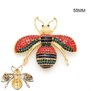 Large 2" Gold Black Enamel and Red and Green Rhinestone Bee Brooch ( 2003 ) - Ohmyjewelry.com