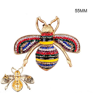 Large 2" Gold Black Enamel and Multi Color Rhinestone Bee Brooch ( 2003 GDRMT )